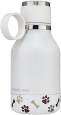 Buddy Bottle, a Stainless Steel Insulated Water Bottle with Removable Dog Water Bowl and Dog Food and Treat Storage Plate (White, 37 Oz Water Bottle with 2 Bowls)