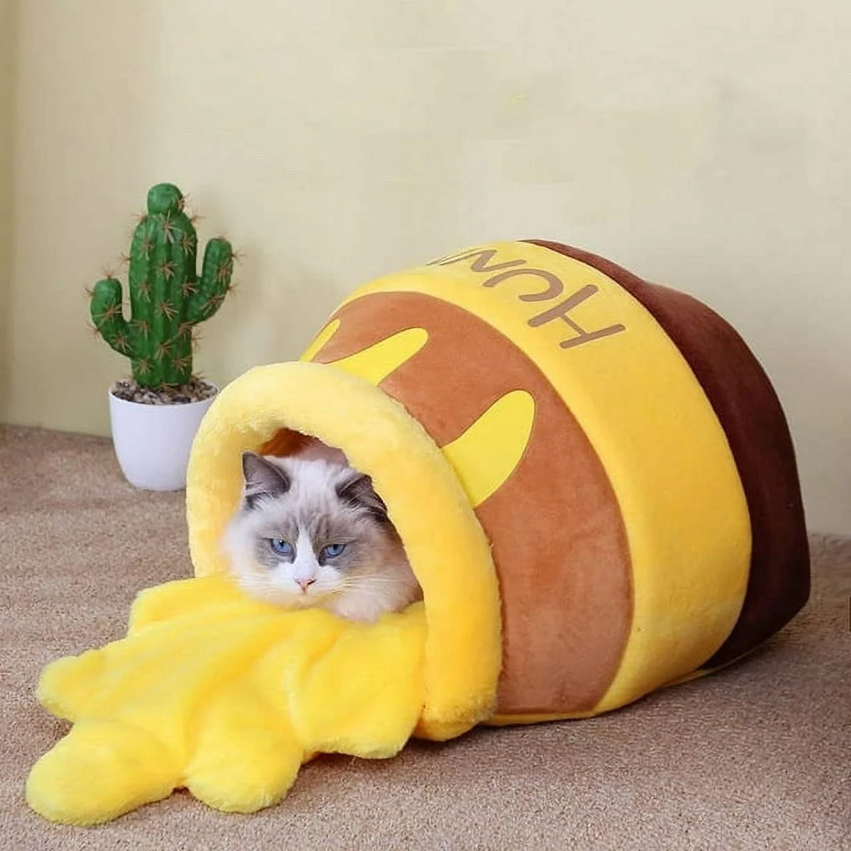 Cat Bed Honey Pot Cat Bed for Indoor - Comfortable Memory Foam Pet Furniture with Cat House Tent - with Removable Washable Cushioned Pillow, Cute Soft Self Warming Kitten Beds for Breeds-Large